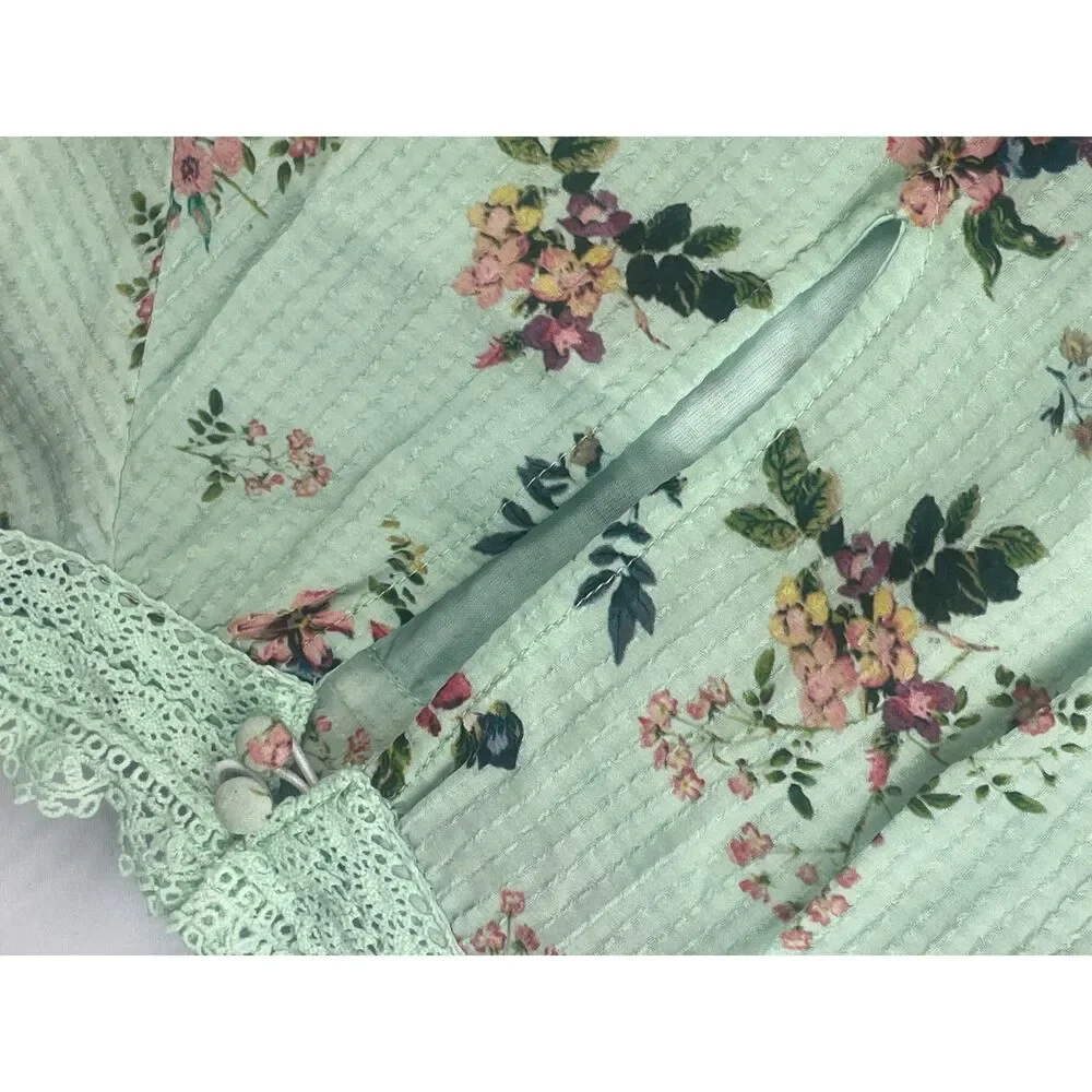 ~ Anthropologie XL Hemant & Nandita Blouse Floral Mint Lace Aqua Green Elastic - Picture 9 of 16